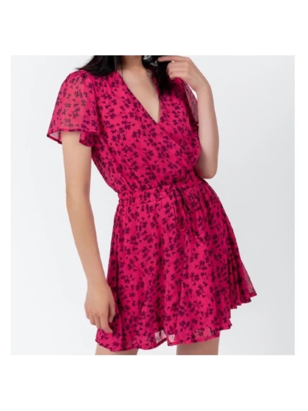 Francesca's Collections Fuchsia Floral Wrap Mini Dress
